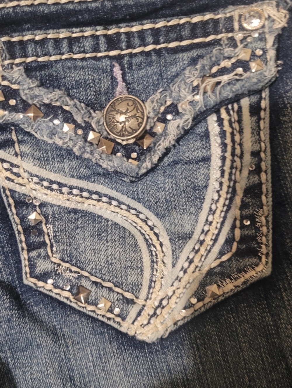 Ariya Dark Blue Bootcut Jeans with White Contrast Stitching - Picture 4 of 9